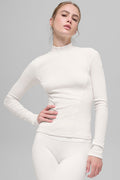 Ribbed Mesmerize Mock Neck Long Sleeve - Ivory — photo 1