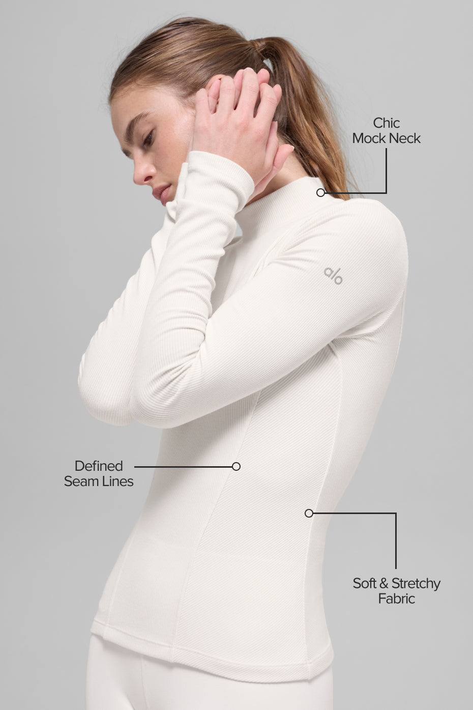 Ribbed Mesmerize Mock Neck Long Sleeve - Ivory — photo 2