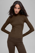 Ribbed Mesmerize Mock Neck Long Sleeve - Espresso — photo 1