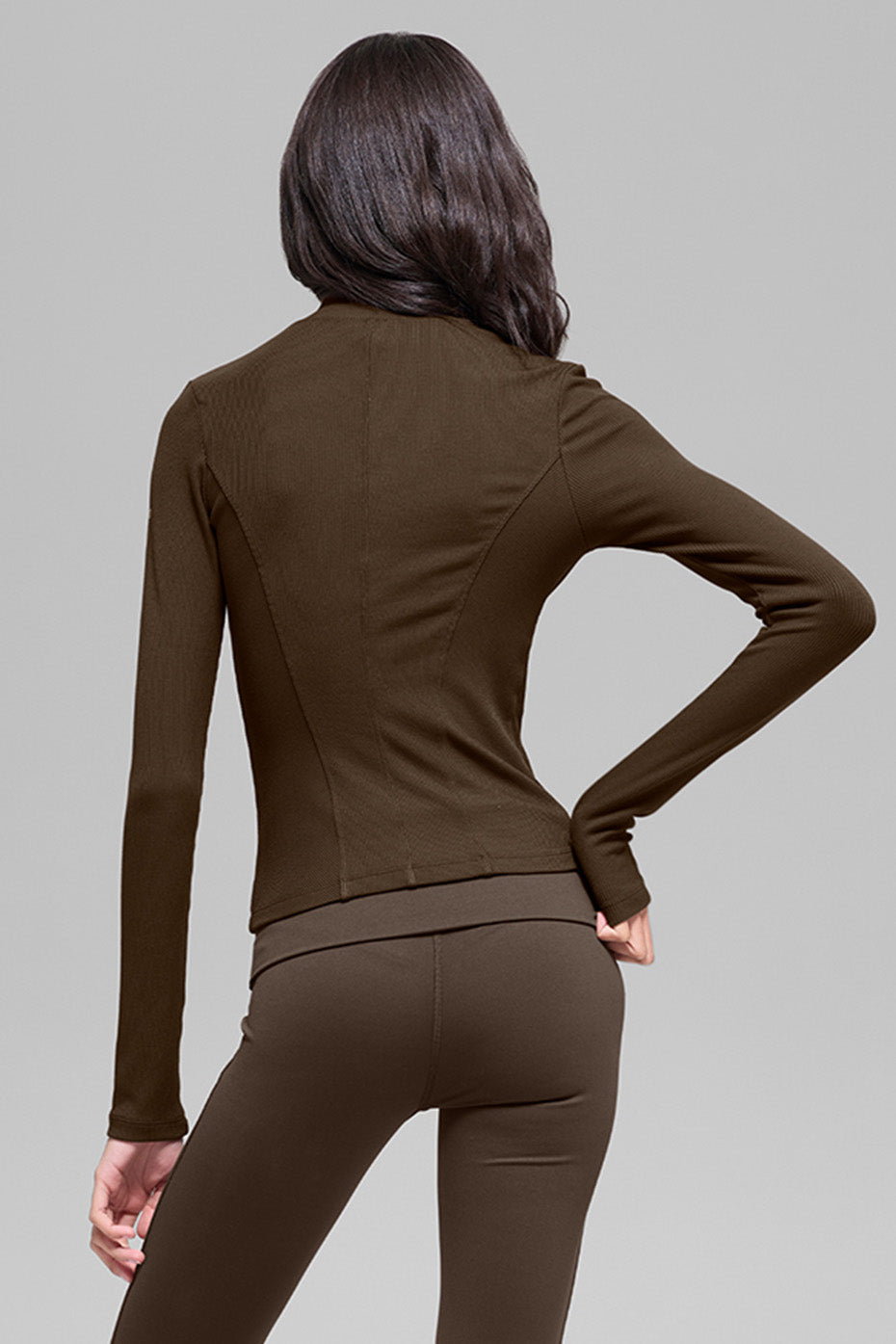Ribbed Mesmerize Mock Neck Long Sleeve - Espresso — photo 3