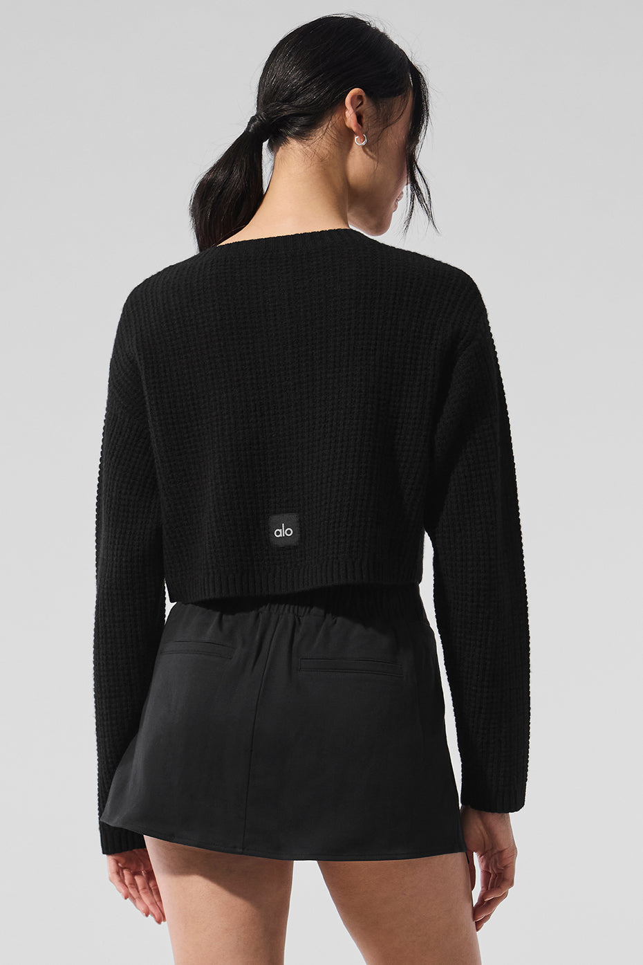 Cashmere Plush Waffle Cardigan - Black — photo 2