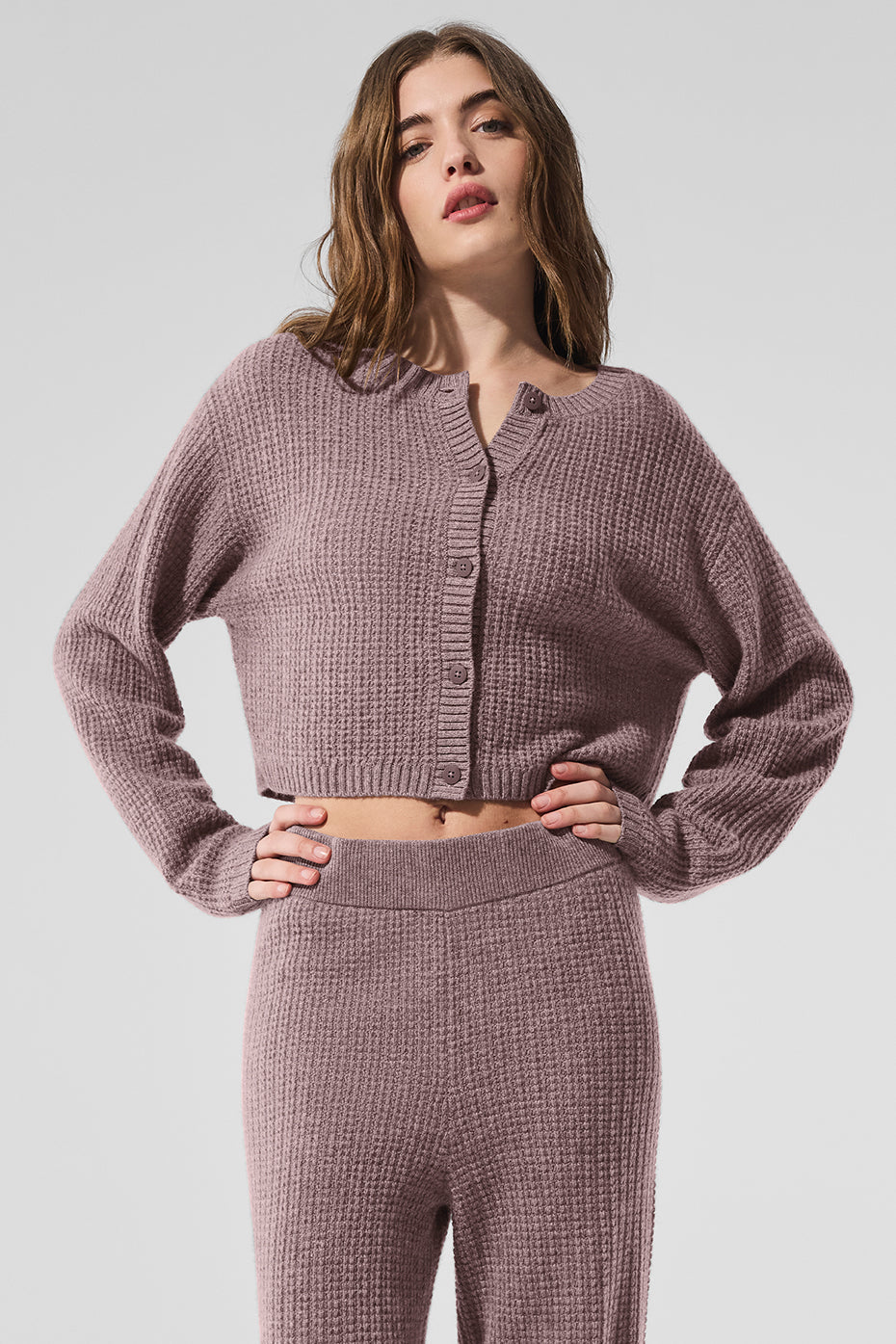 Cashmere Plush Waffle Cardigan - Mushroom Heather — photo 1