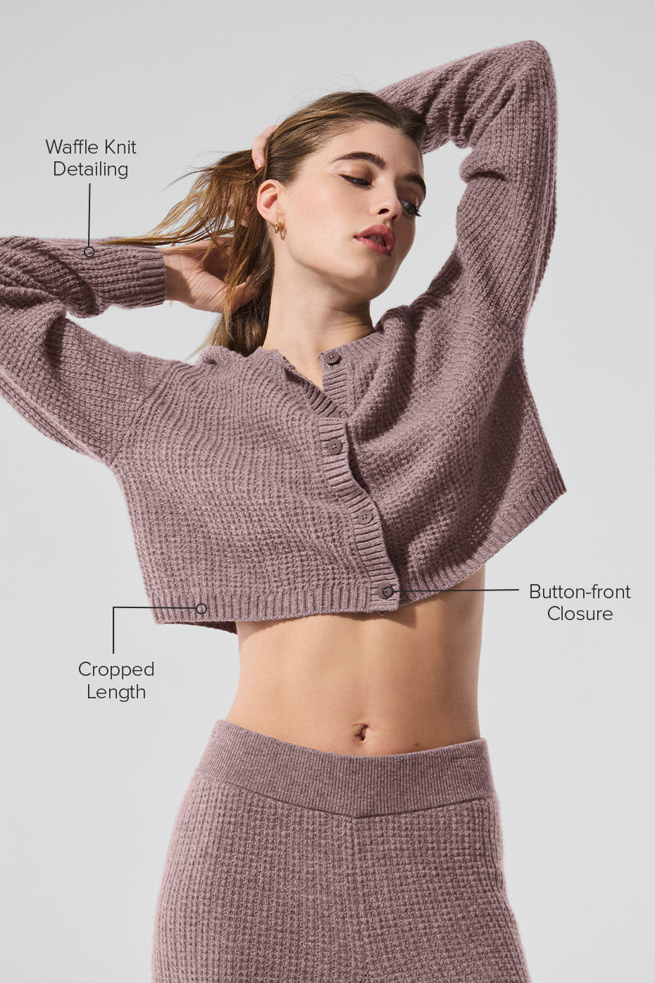 Cashmere Plush Waffle Cardigan - Mushroom Heather — photo 2