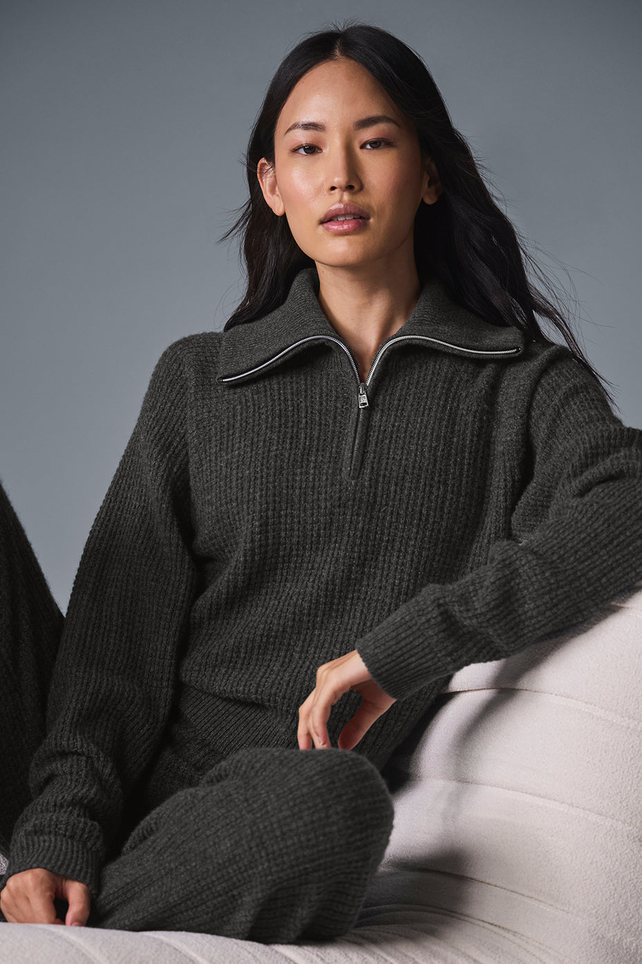 Cashmere Plush Waffle 1/4 Zip Pullover - Dark Heather Grey — photo 1