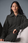 Cashmere Plush Waffle 1/4 Zip Pullover - Dark Heather Grey — photo 1