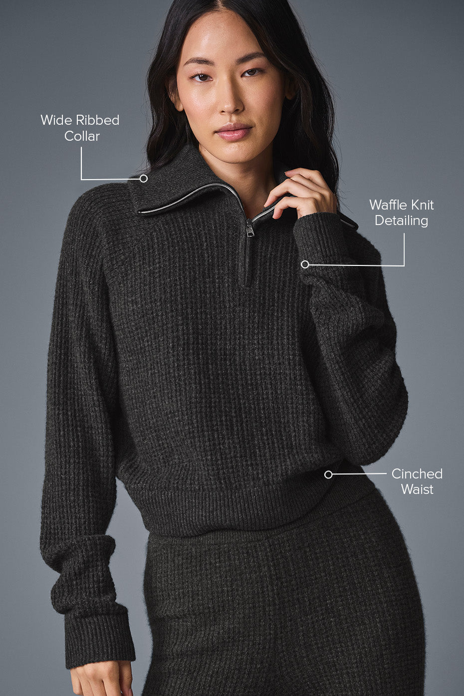 Cashmere Plush Waffle 1/4 Zip Pullover - Dark Heather Grey — photo 2