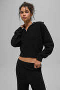 Cashmere Plush Waffle 1/4 Zip Pullover - Black — photo 1