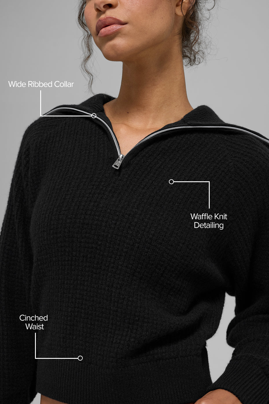 Cashmere Plush Waffle 1/4 Zip Pullover - Black — photo 2