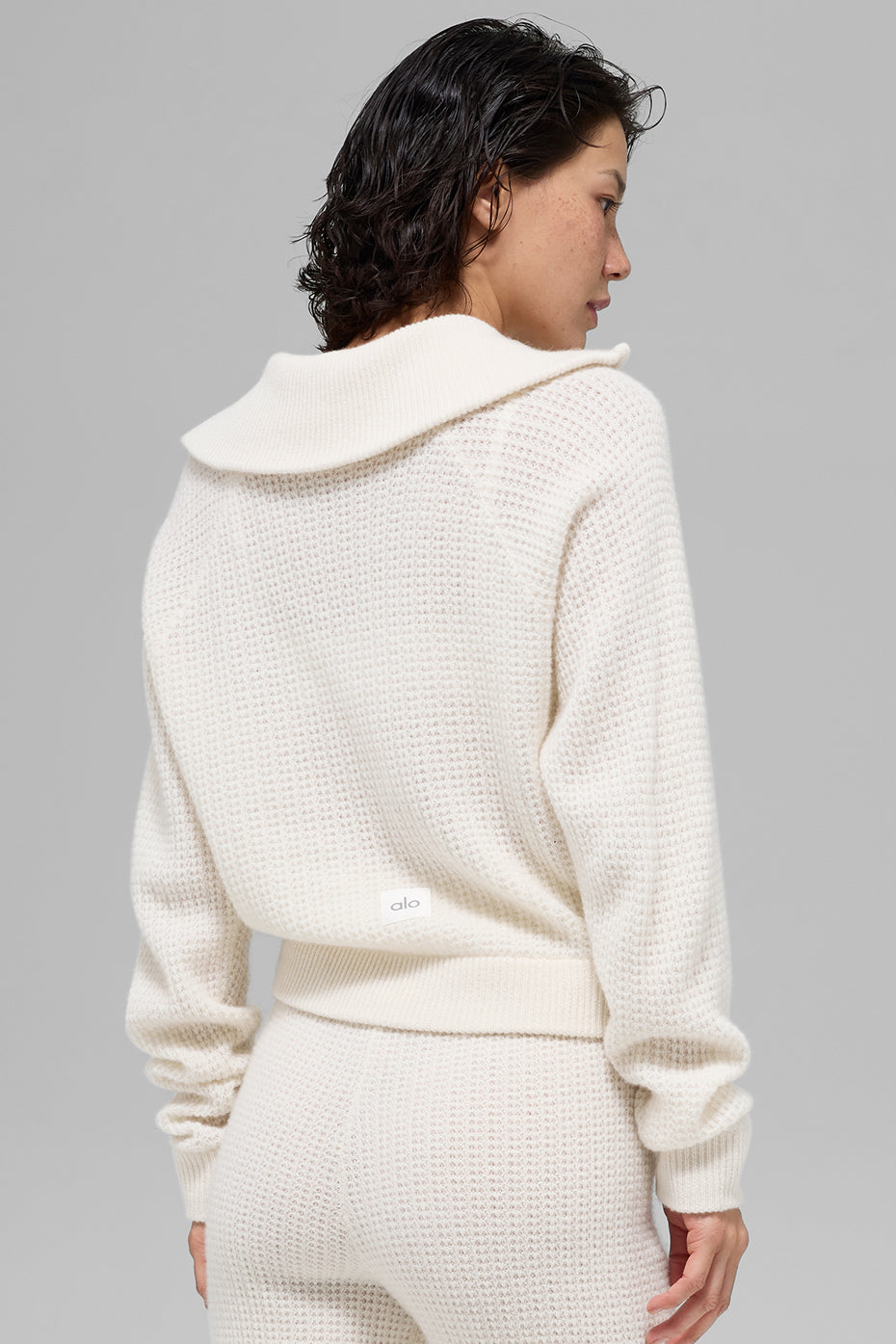 Cashmere Plush Waffle 1/4 Zip Pullover - Ivory — photo 3