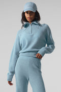 Cashmere Plush Waffle 1/4 Zip Pullover - Celestial Blue Heather — photo 1