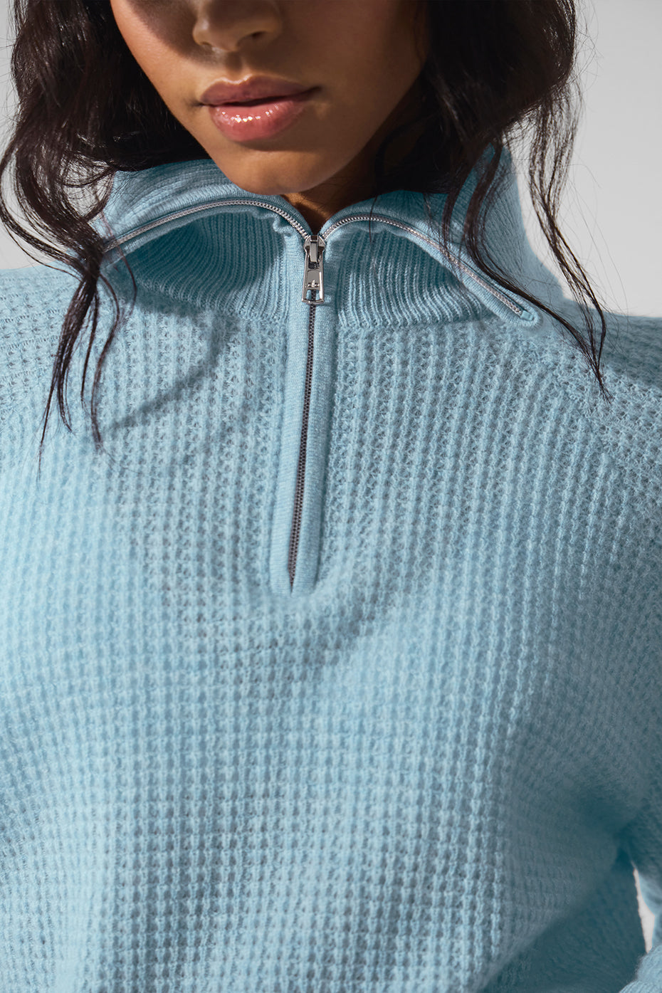 Cashmere Plush Waffle 1/4 Zip Pullover - Celestial Blue Heather — photo 3