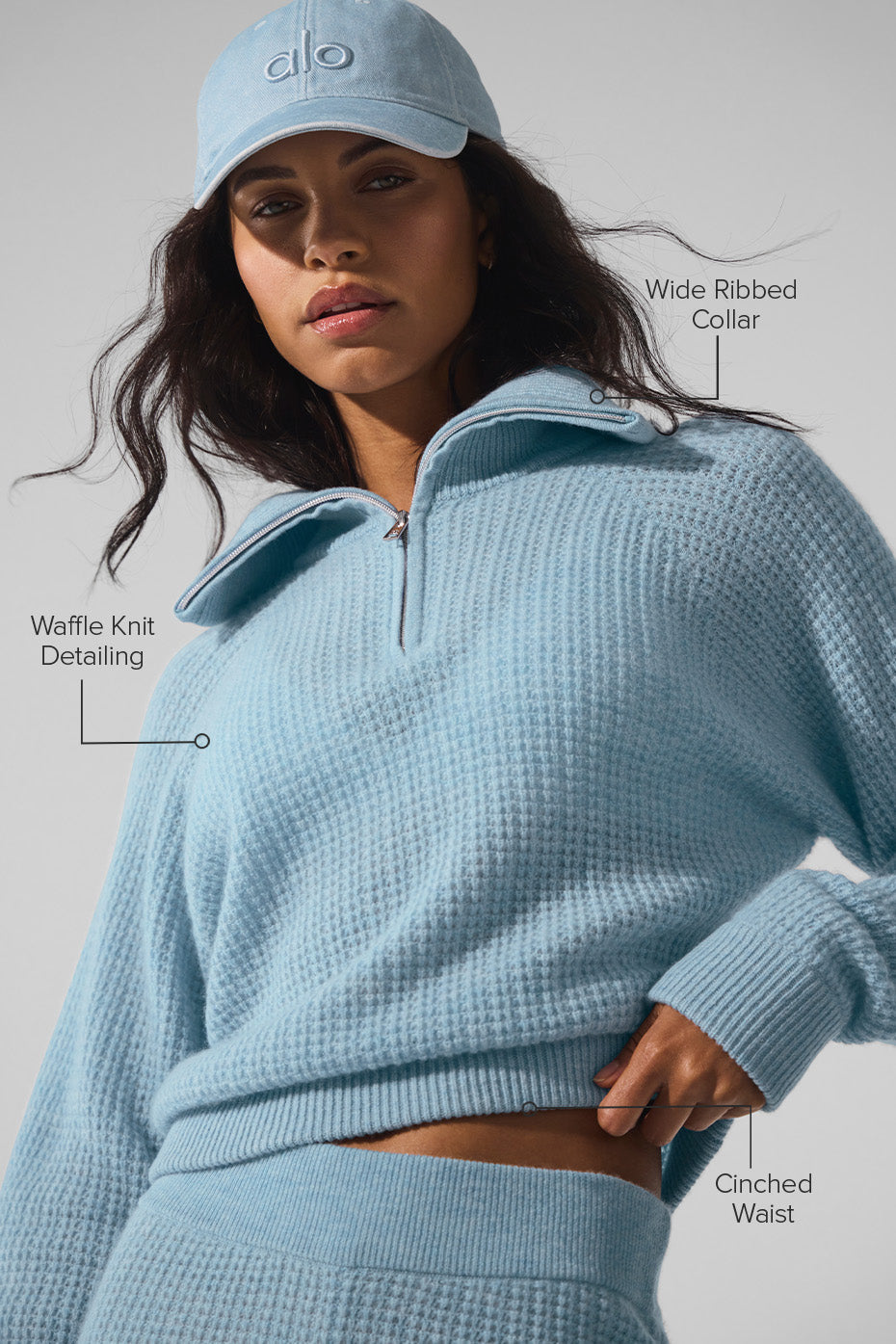 Cashmere Plush Waffle 1/4 Zip Pullover - Celestial Blue Heather — photo 2