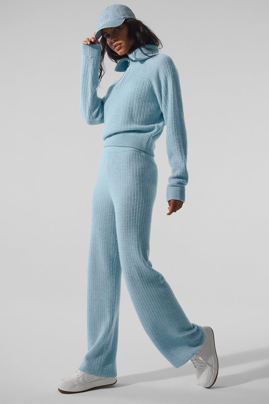 Cashmere Plush Waffle 1/4 Zip Pullover - Celestial Blue Heather — photo 5