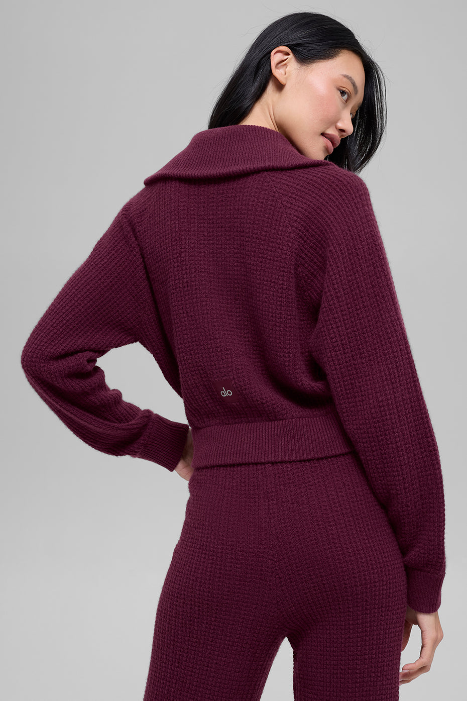 Cashmere Plush Waffle 1/4 Zip Pullover - Burgundy — photo 2