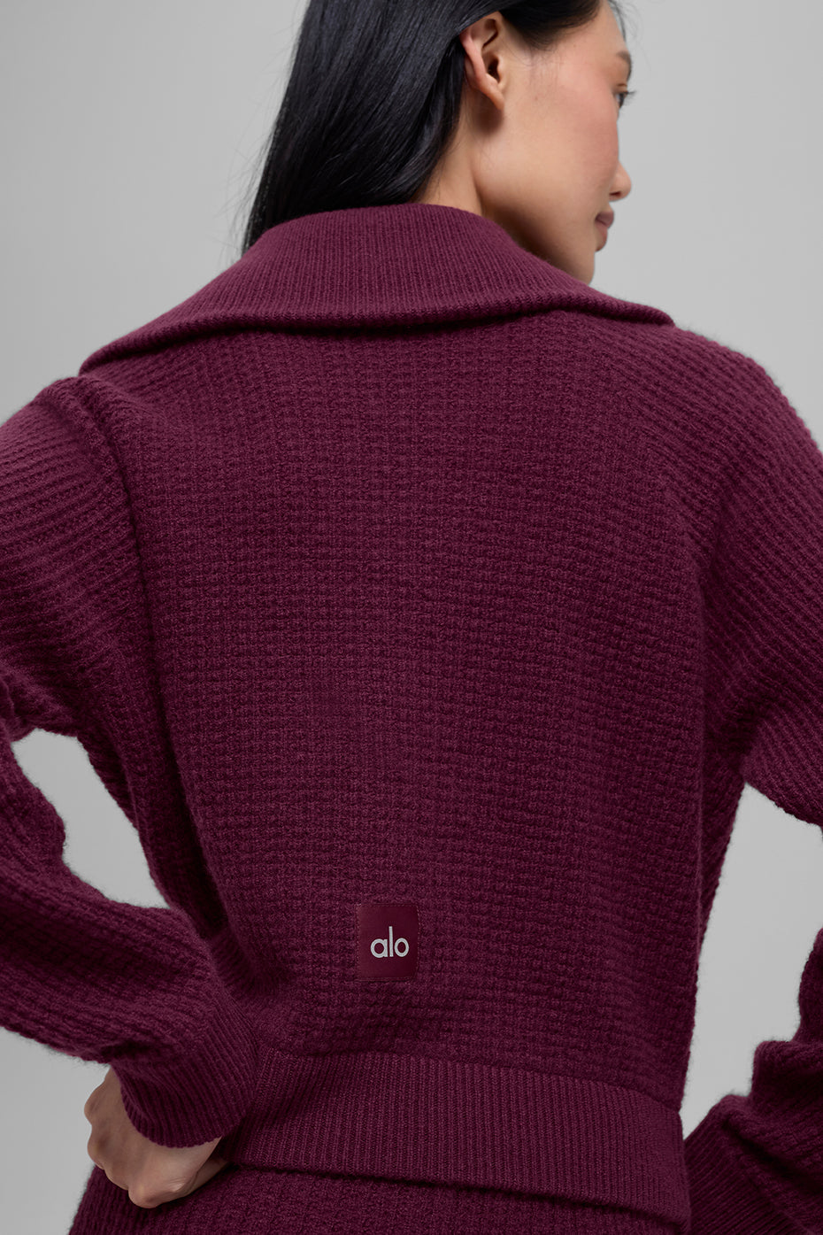 Cashmere Plush Waffle 1/4 Zip Pullover - Burgundy — photo 4