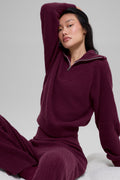 Cashmere Plush Waffle 1/4 Zip Pullover - Burgundy — photo 1