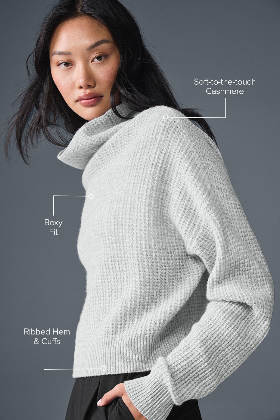 Cashmere Plush Waffle Turtleneck Pullover - Athletic Heather Grey — photo 2