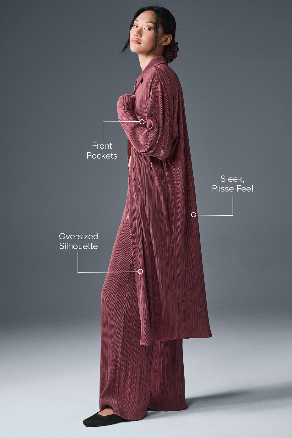 Micro Plisse Shirt Dress - Burgundy Truffle — photo 2