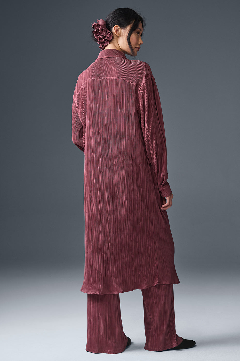 Micro Plisse Shirt Dress - Burgundy Truffle — photo 4