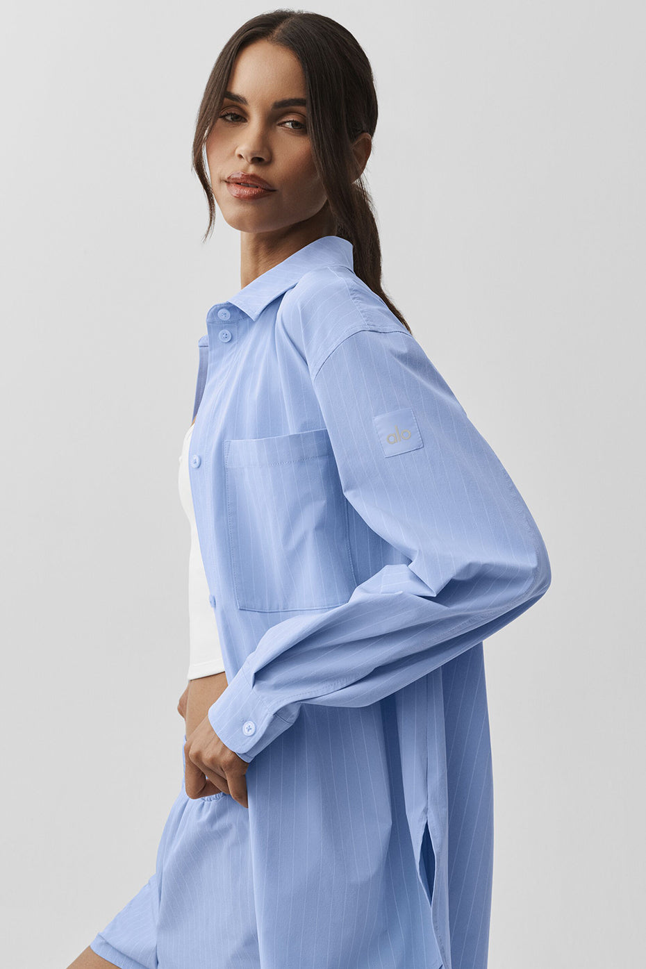 Pinstripe Daylight Button Down Long Sleeve - Light Provence Blue/White — photo 3