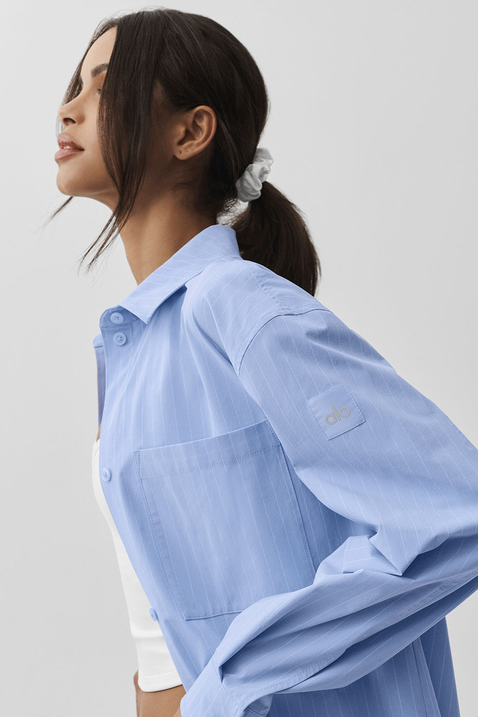 Pinstripe Daylight Button Down Long Sleeve - Light Provence Blue/White — photo 5