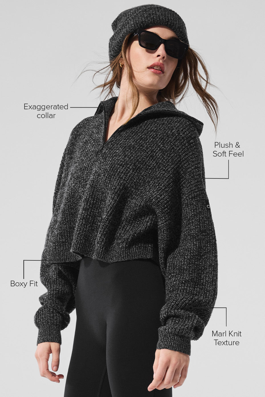 Marl Sweater 1/4 Zip Pullover - Black Marl — photo 2