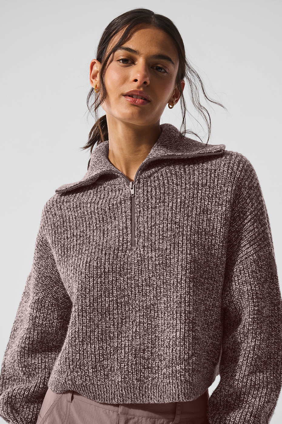 Marl Sweater 1/4 Zip Pullover - Mushroom Marl — photo 1