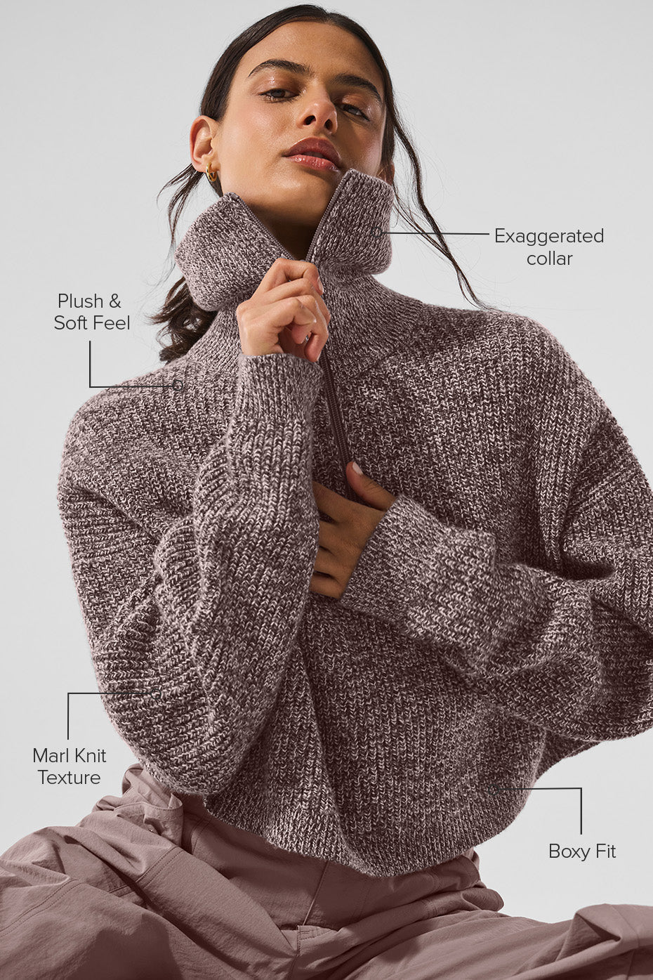 Marl Sweater 1/4 Zip Pullover - Mushroom Marl — photo 2