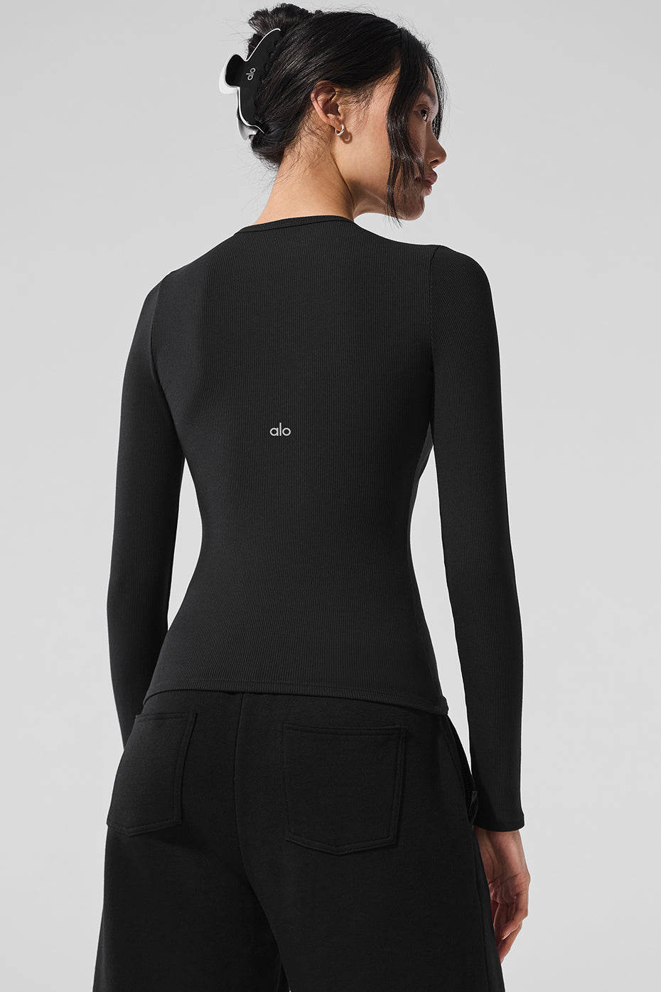 Ribbed Modal Long Sleeve - Black — photo 3