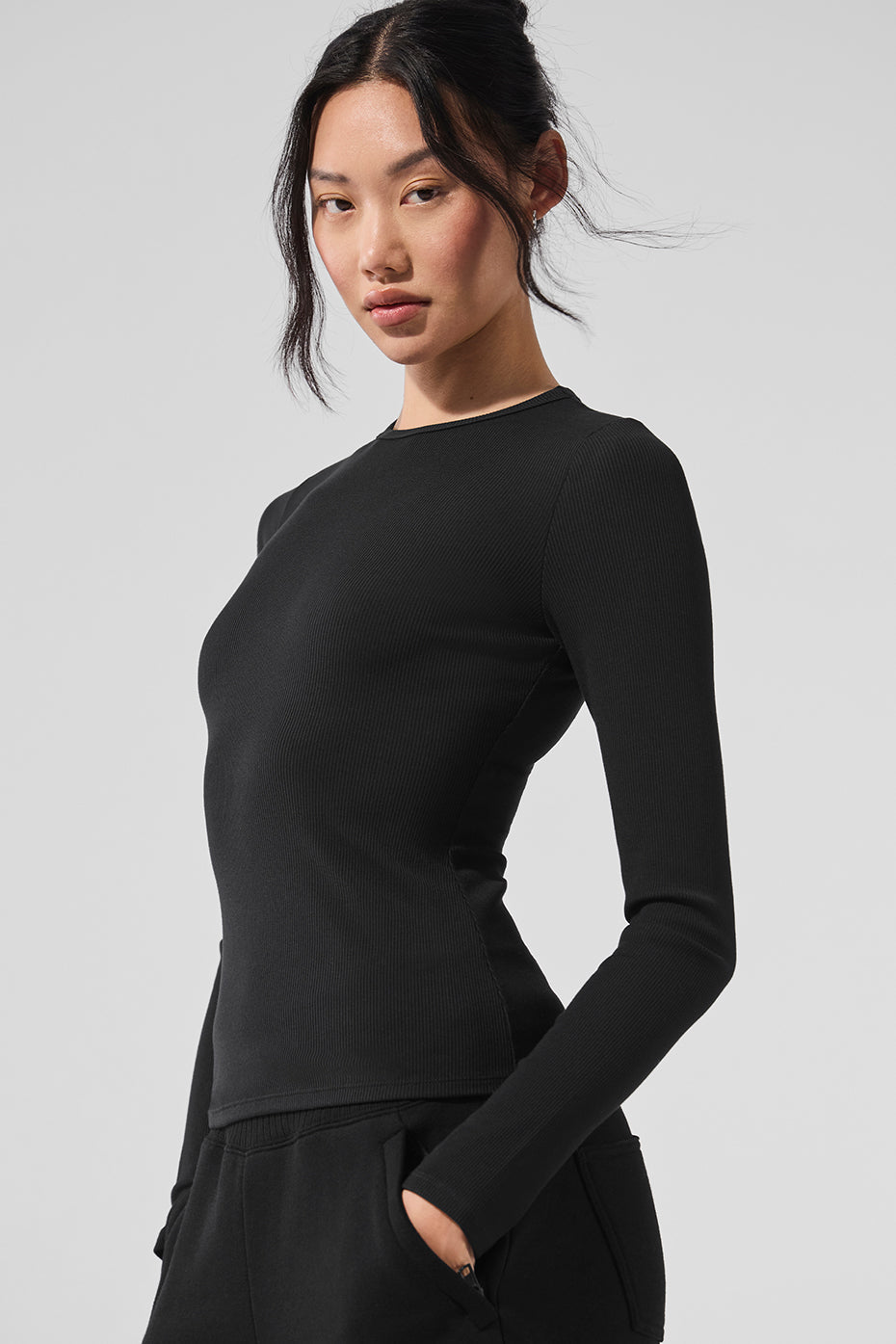 Ribbed Modal Long Sleeve - Black — photo 4