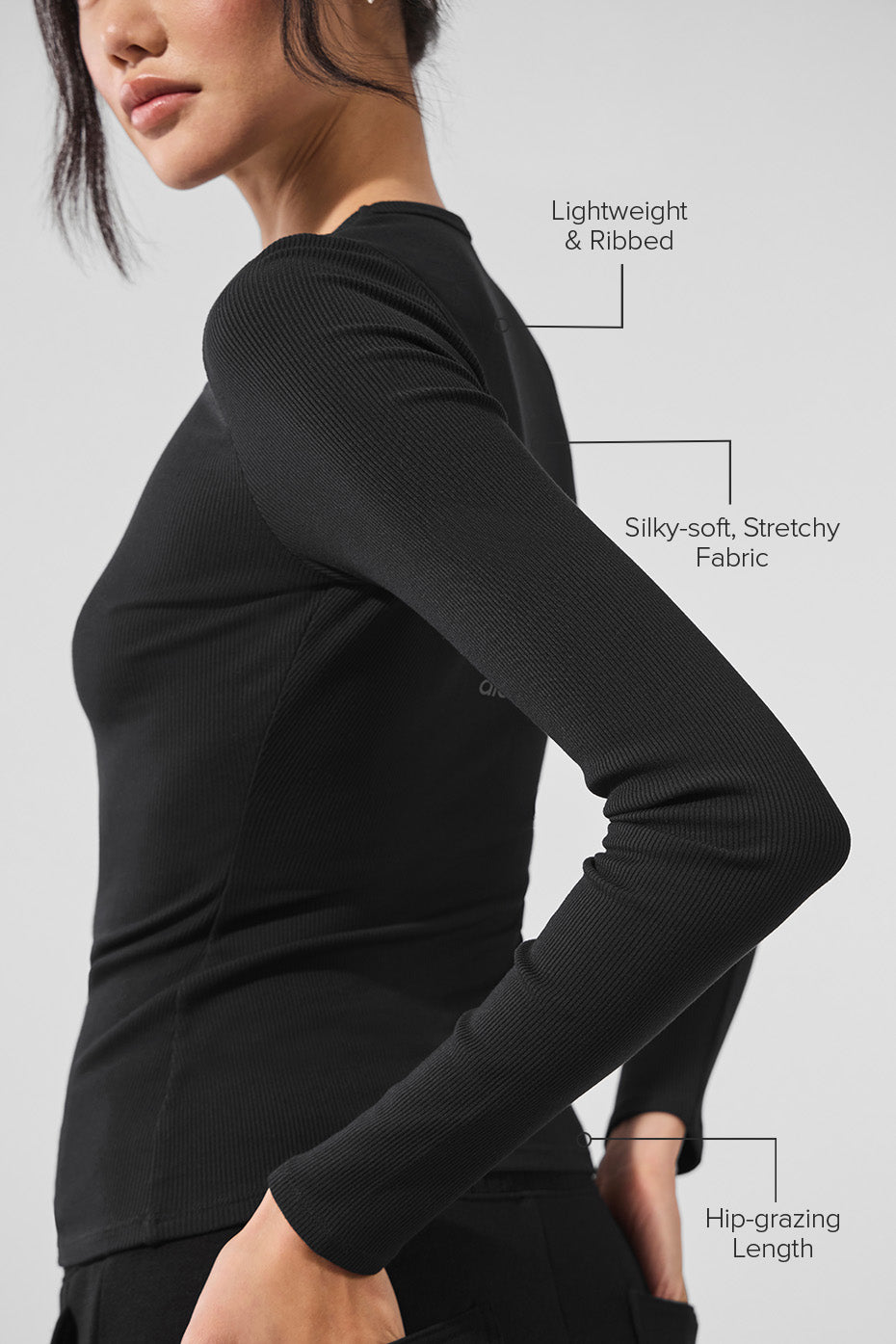 Ribbed Modal Long Sleeve - Black — photo 2