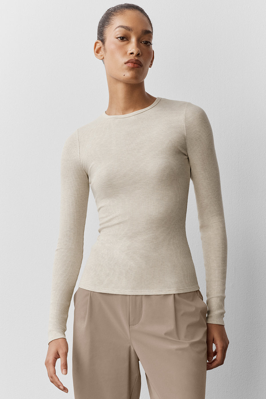 Ribbed Modal Long Sleeve - Oatmeal Heather — photo 1