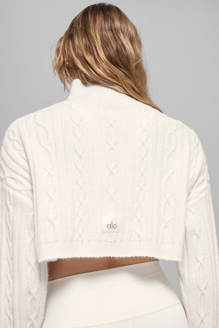 Cable Knit Cropped Winter Bliss Turtleneck Long Sleeve - Ivory — photo 3