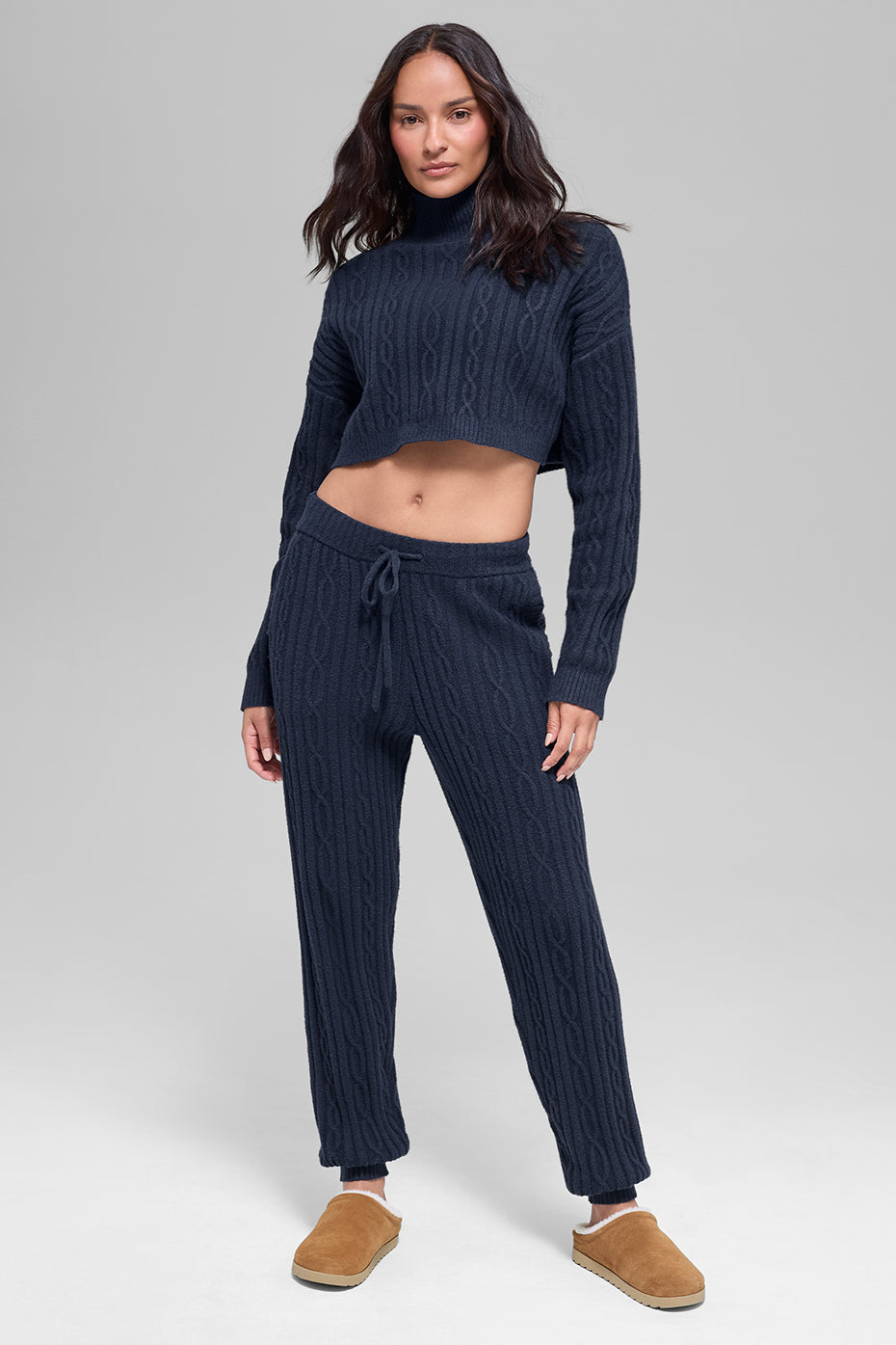 Cable Knit Cropped Winter Bliss Turtleneck Long Sleeve - Navy — photo 5