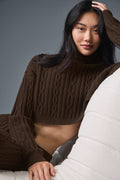 Cable Knit Cropped Winter Bliss Turtleneck Long Sleeve - Espresso — photo 1