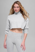 Cable Knit Cropped Winter Bliss Turtleneck Long Sleeve - Athletic Heather Grey — photo 1