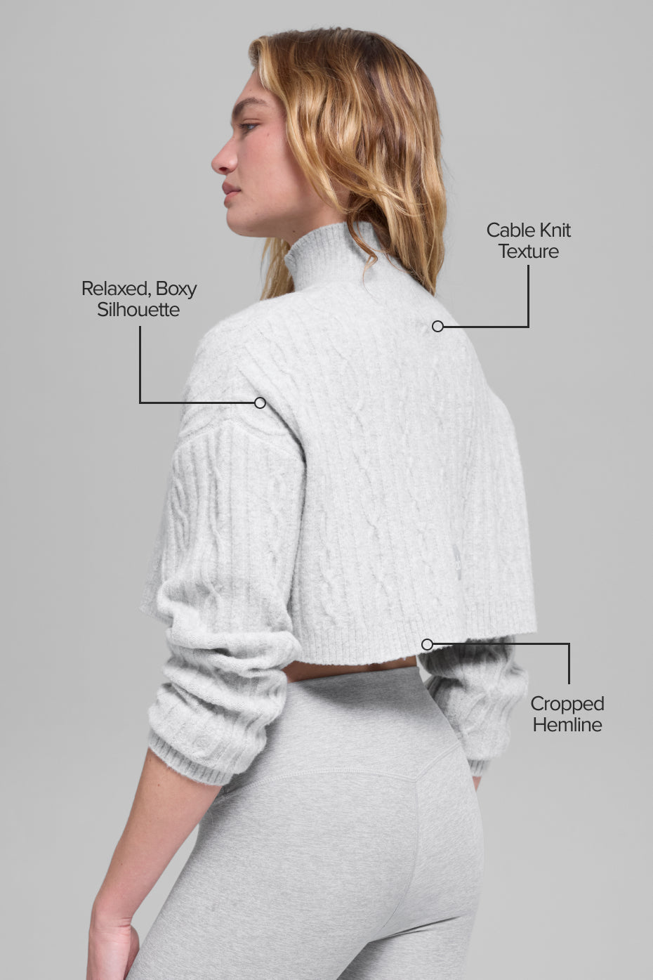 Cable Knit Cropped Winter Bliss Turtleneck Long Sleeve - Athletic Heather Grey — photo 2