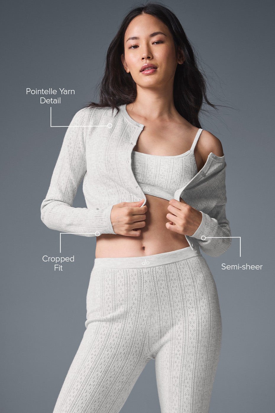 Pointelle Sweater Be Mine Cardigan - Light Grey Heather — photo 2