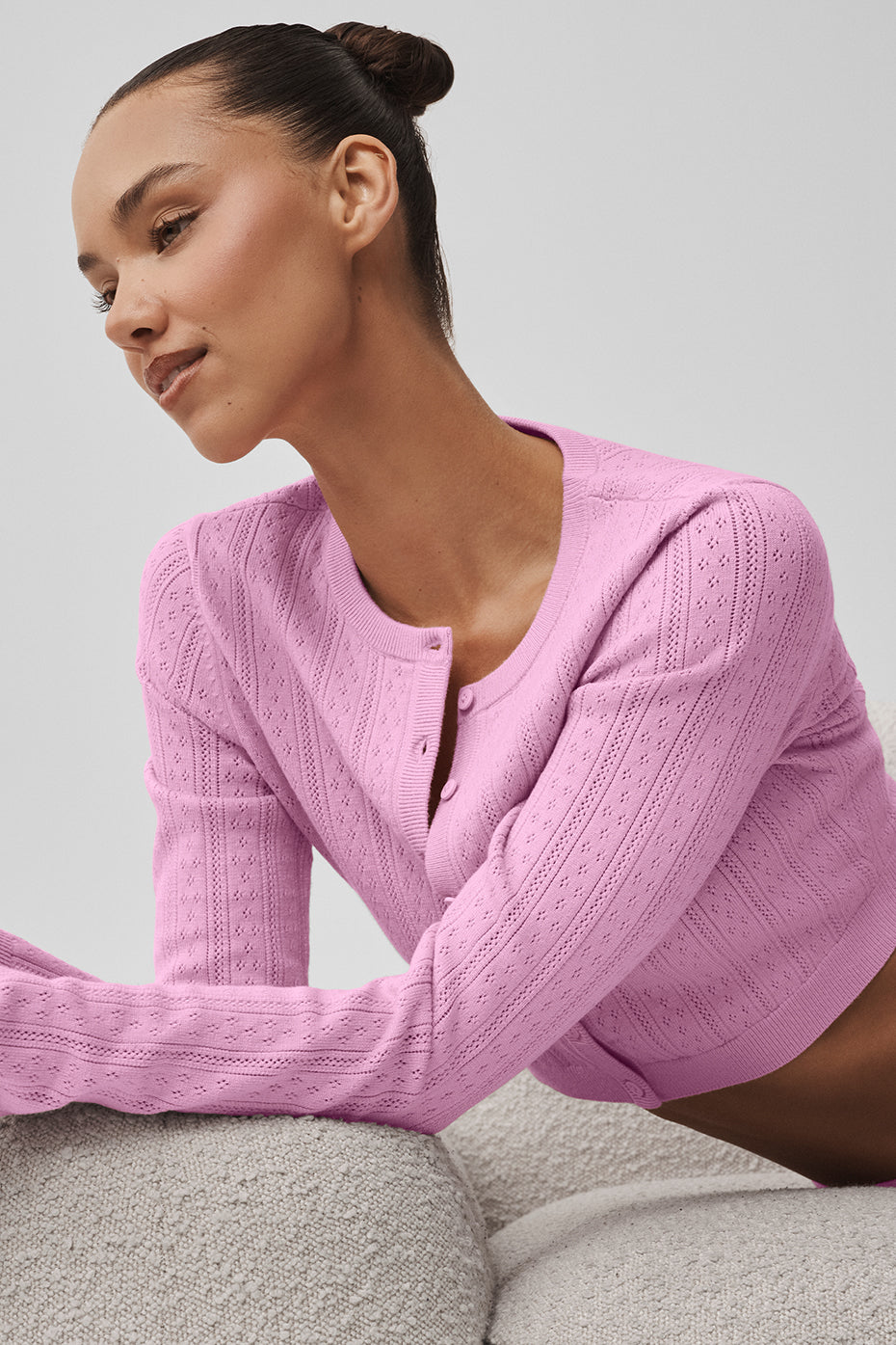 Pointelle Sweater Be Mine Cardigan - Candy Heart Pink — photo 3