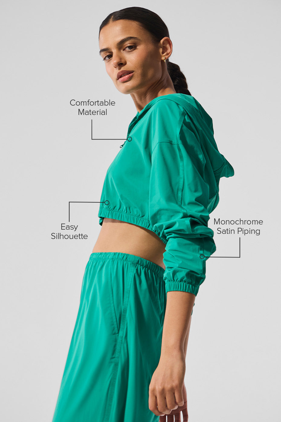 Cropped Breezy Full-Zip Hoodie - Spruce Green — photo 2