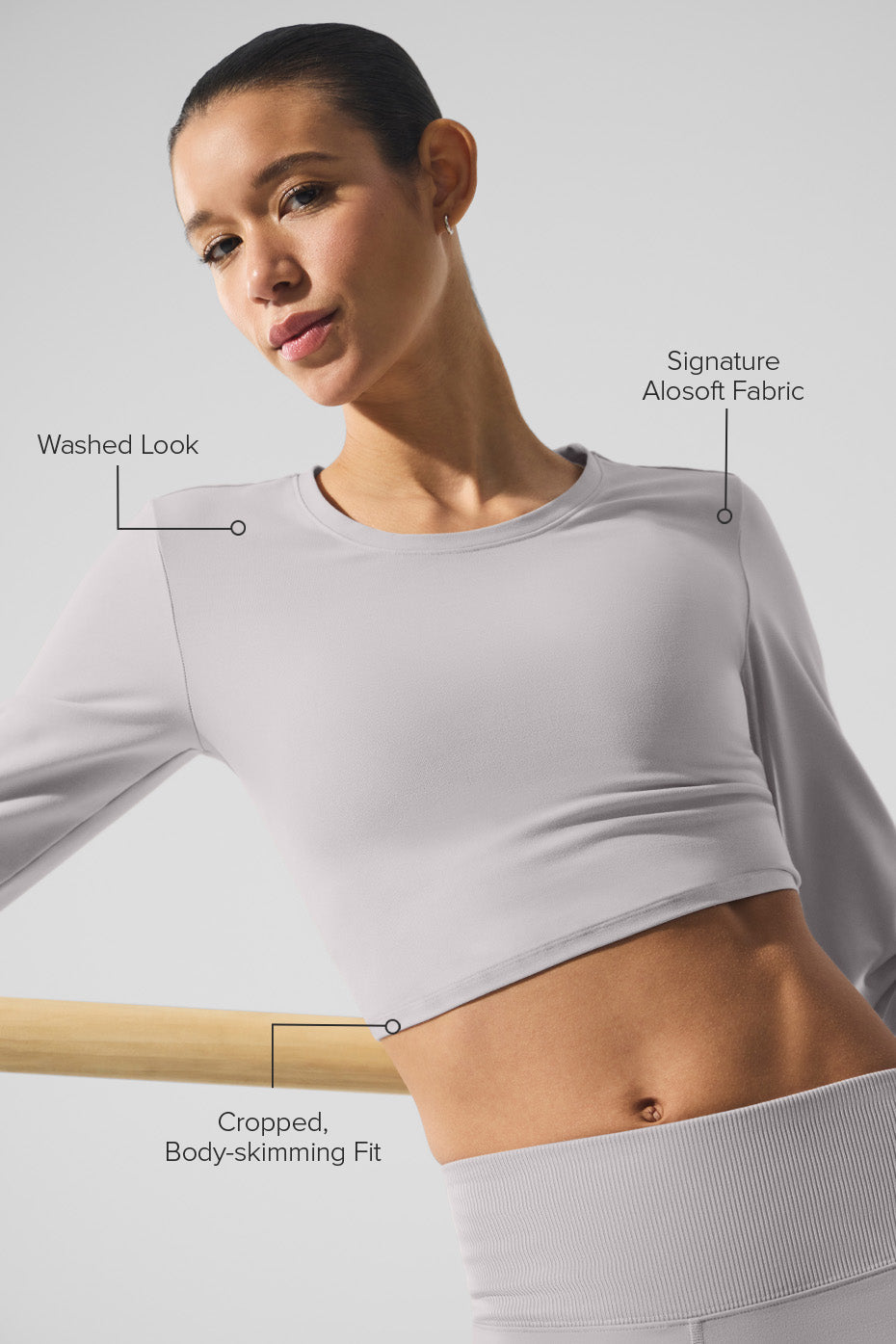 Washed Alosoft Crop Finesse Long Sleeve - Grey Sky Wash — photo 2