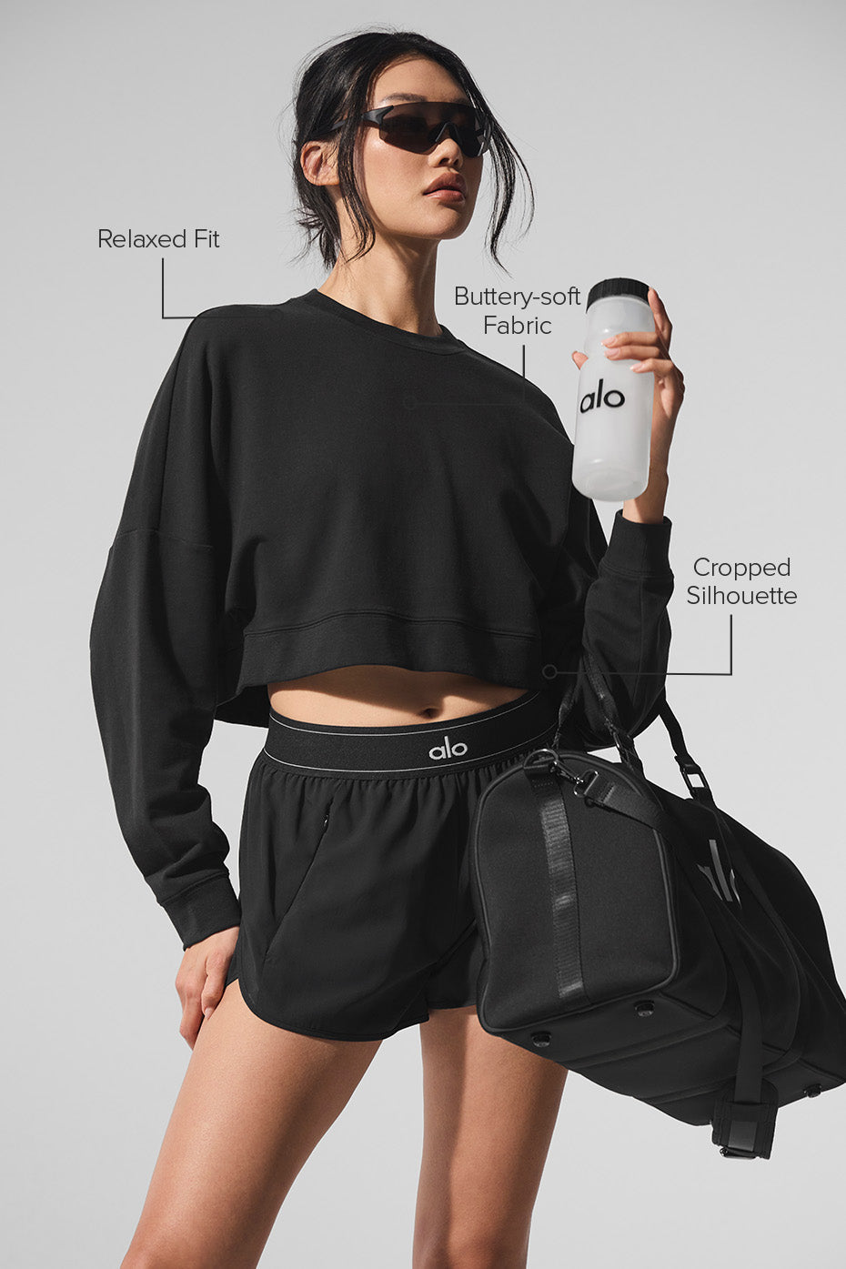Cropped Sway Crew Neck Pullover - Black — photo 2