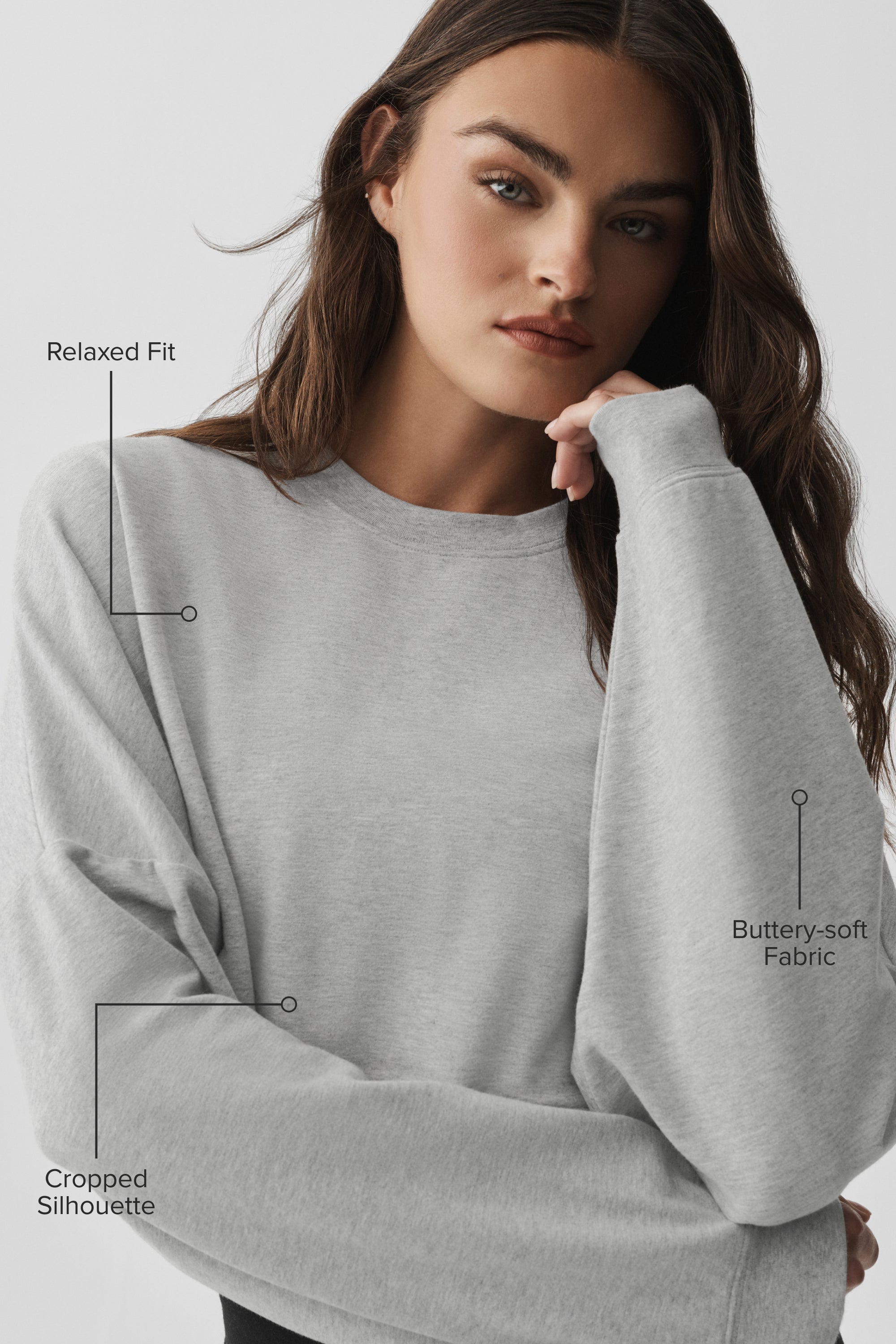 Cropped Sway Crew Neck Pullover - Athletic Heather Grey — photo 2