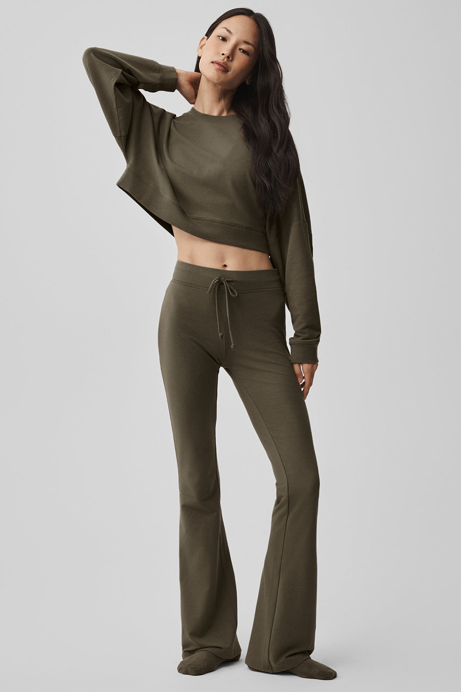 Cropped Sway Crew Neck Pullover - Olive Tree — photo 5