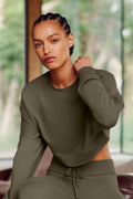Cropped Sway Crew Neck Pullover - Olive Tree — photo 1