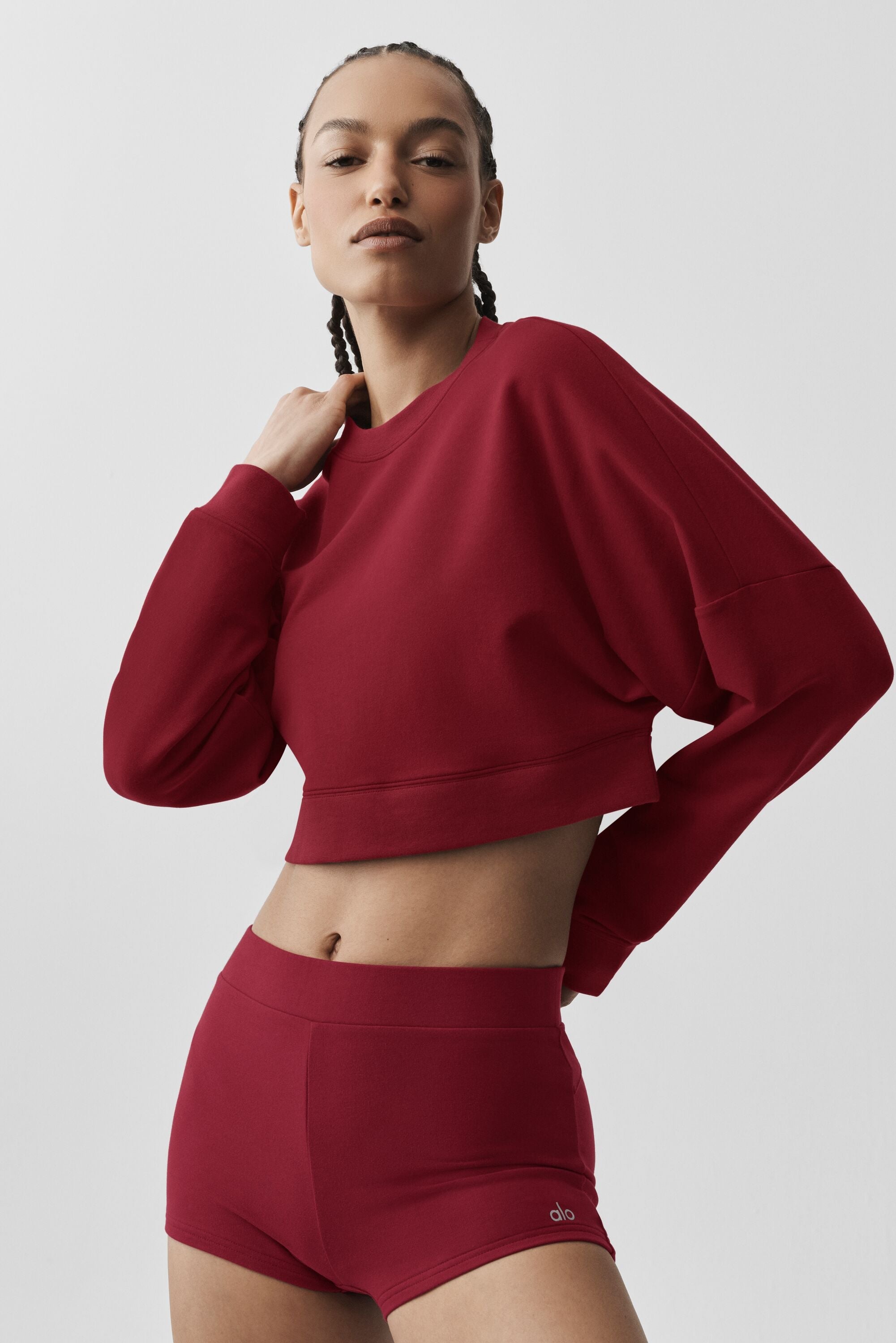 Cropped Sway Crew Neck Pullover - Summer Romance Red — photo 3