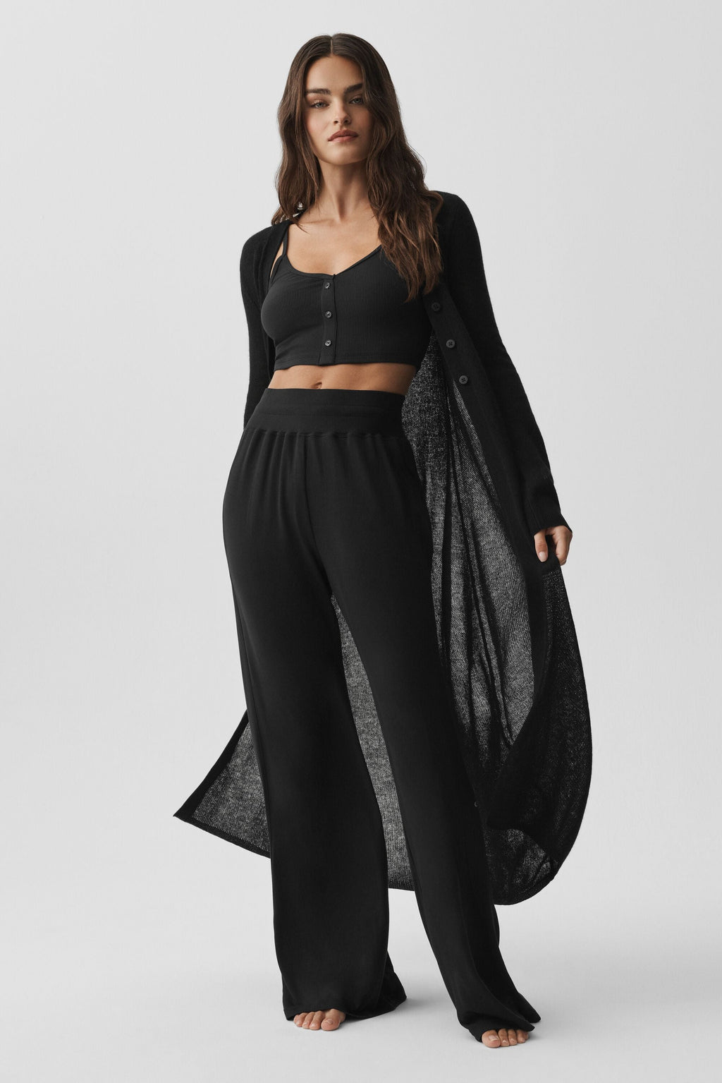 Sheer Cashmere Long Cardigan - Black — photo 1