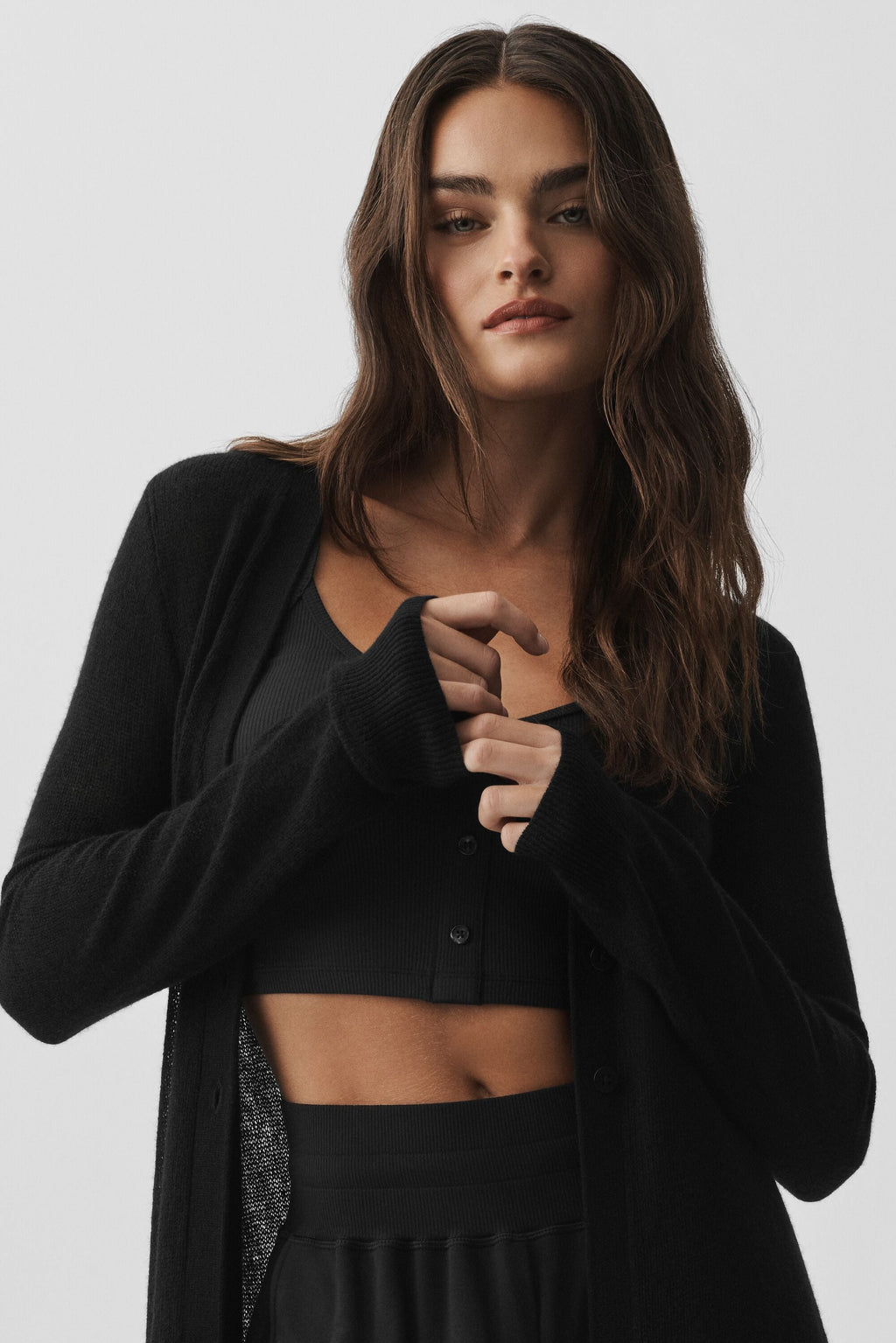 Sheer Cashmere Long Cardigan - Black — photo 2