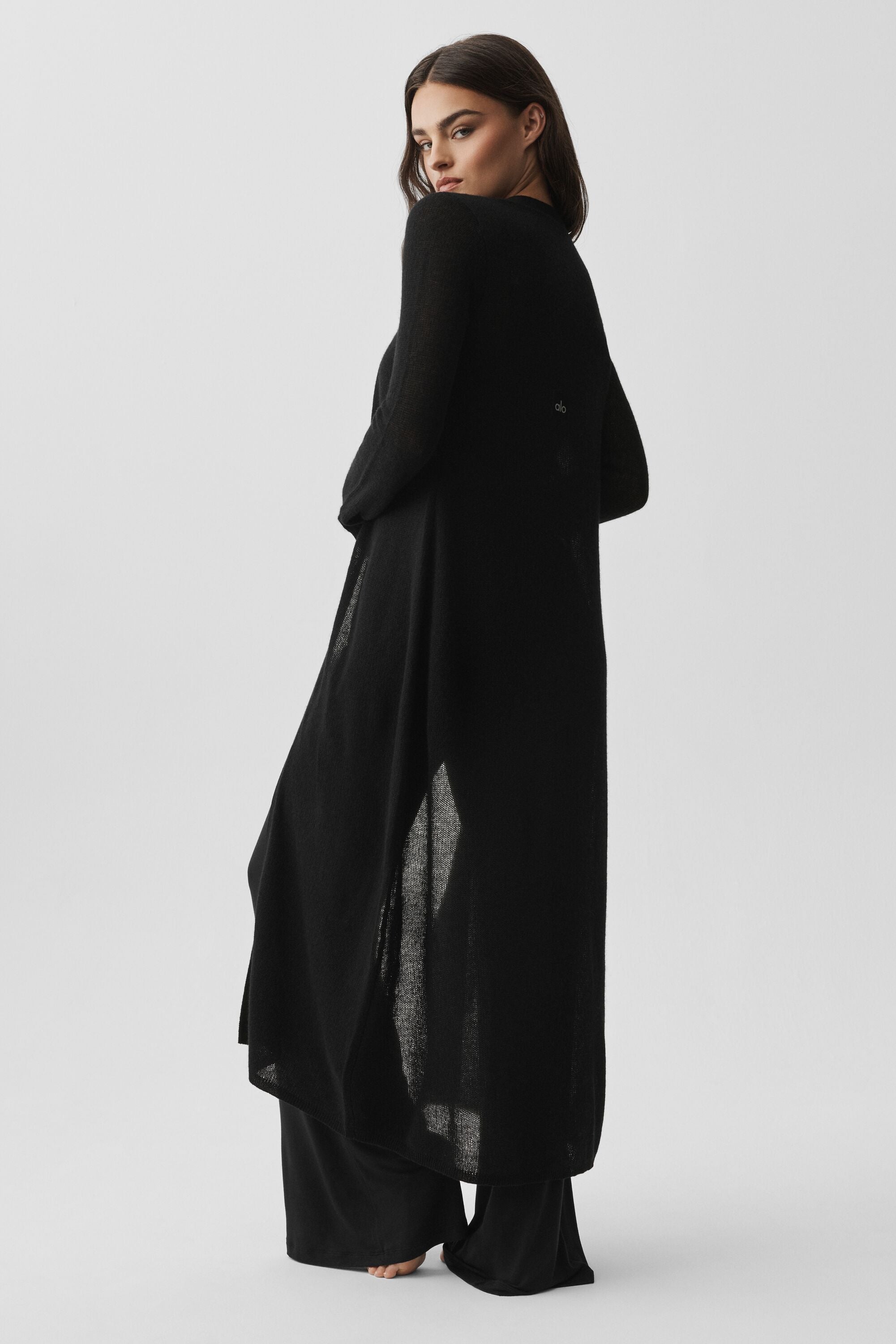 Sheer Cashmere Long Cardigan - Black — photo 4