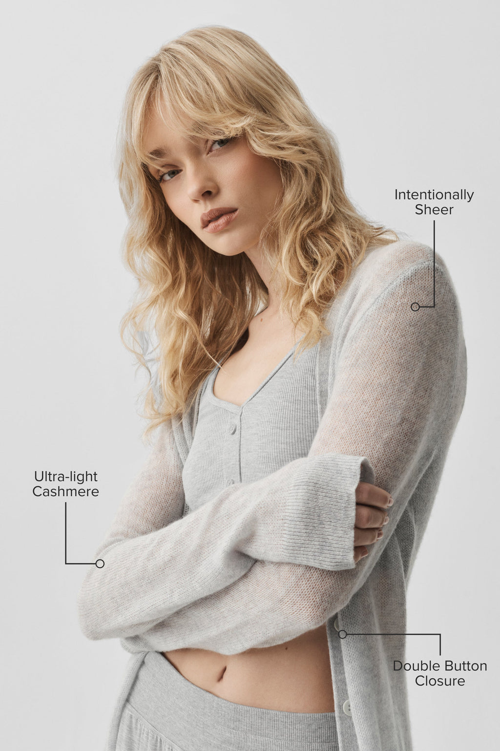 Sheer Cashmere Long Cardigan - Athletic Heather Grey — photo 2